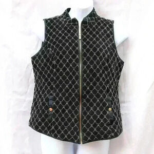 Charter Club Size L black/grey diamond pattern full zip mock neck quilted velour